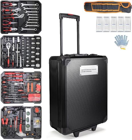 Arcwares 799pcs Aluminum Trolley Case Tool Set Silver, House Repair Kit Set, Household Hand Tool Set, with Tool Belt,Gift on Father's Day (Black) in Saudi Arabia