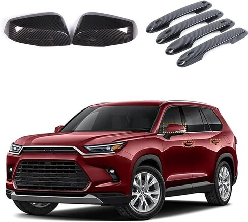 Rear View Mirror Cover Exterior Door Handle Cover Compatible with Toyota Grand Highlander 2024 2025 2026,ABS Car Protector Cover Decoration Exterior Accessories (Carbon Fiber Pattern) in Saudi Arabia