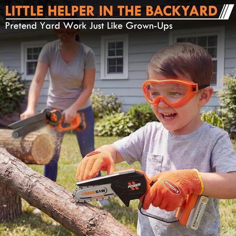 KidBloom Kids Gardening Set, Mini Electric Toy Chainsaw with Realistic Sound, Kids Tools Set with Gloves & Goggles, Toddler Outdoor Toys for Yard & Garden Pretend Play, Birthday Gifts for Boys 2 3 4 5 in Saudi Arabia