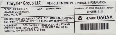 Mopar 47480060AA LABEL VEHICLE EMISSION CONTROL IN in Kuwait
