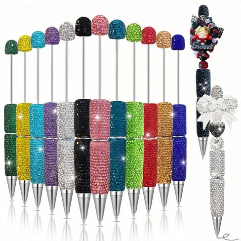 12Pcs Glitter Beadable Pens Full Rhinestone Fancy Pen for Beads Cute Journalling Pens for Women Fun Bling Ballpoint Pens Tween girls Gifts Trendy Stuff in Saudi Arabia