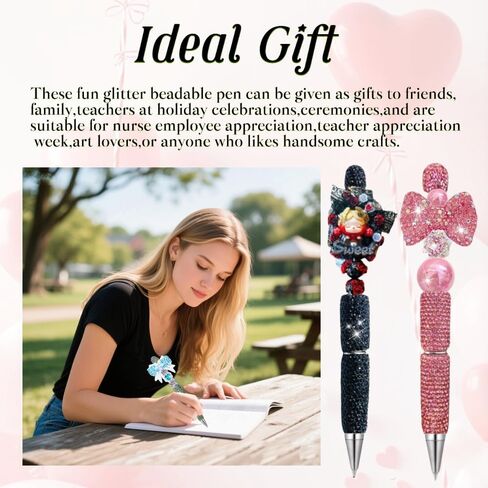 12Pcs Glitter Beadable Pens Full Rhinestone Fancy Pen for Beads Cute Journalling Pens for Women Fun Bling Ballpoint Pens Tween girls Gifts Trendy Stuff in Saudi Arabia