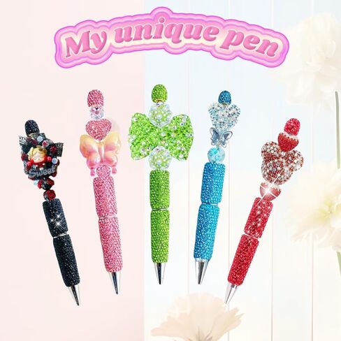 12Pcs Glitter Beadable Pens Full Rhinestone Fancy Pen for Beads Cute Journalling Pens for Women Fun Bling Ballpoint Pens Tween girls Gifts Trendy Stuff in Saudi Arabia