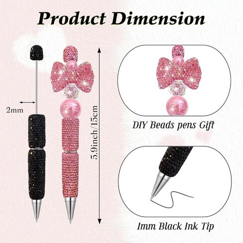 12Pcs Glitter Beadable Pens Full Rhinestone Fancy Pen for Beads Cute Journalling Pens for Women Fun Bling Ballpoint Pens Tween girls Gifts Trendy Stuff in Saudi Arabia