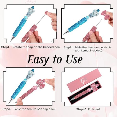 12Pcs Glitter Beadable Pens Full Rhinestone Fancy Pen for Beads Cute Journalling Pens for Women Fun Bling Ballpoint Pens Tween girls Gifts Trendy Stuff in Saudi Arabia