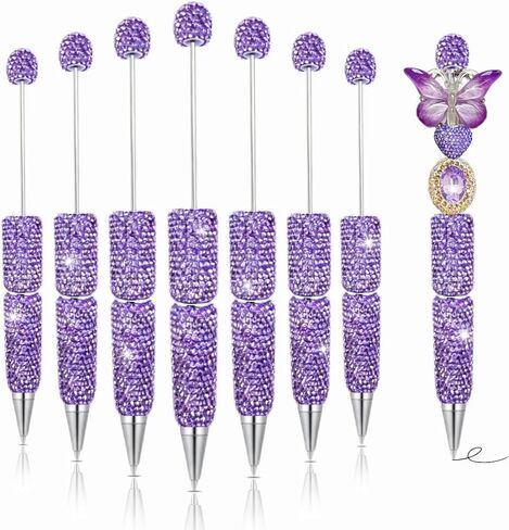 12Pcs Glitter Beadable Pens Full Rhinestone Fancy Pen for Beads Cute Journalling Pens for Women Fun Bling Ballpoint Pens Tween girls Gifts Trendy Stuff in Saudi Arabia