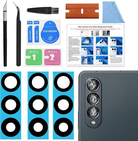 3 Pack for Galaxy Z Fold 4 Back Rear Camera Lens Glass Replacement, Back Camera Lens with Premium Lens Protector Compatible with Galaxy Z Fold 4, Included Instruction Manual, Toolkit in Kuwait