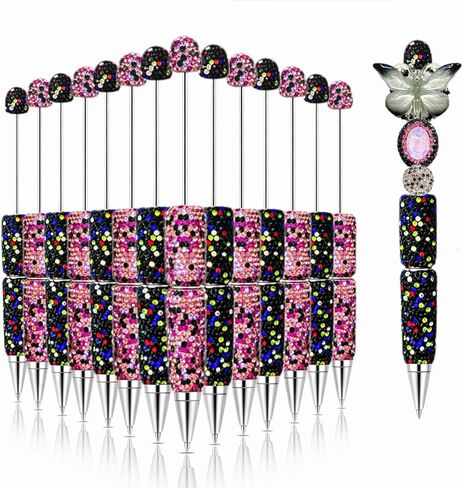 12Pcs Glitter Beadable Pens Full Rhinestone Fancy Pen for Beads Cute Journalling Pens for Women Fun Bling Ballpoint Pens Tween girls Gifts Trendy Stuff in Saudi Arabia