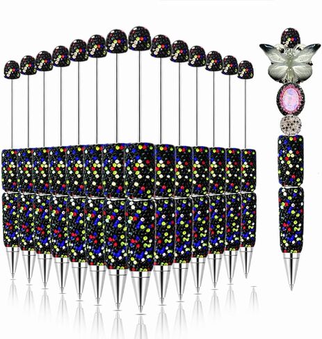 12Pcs Glitter Beadable Pens Full Rhinestone Fancy Pen for Beads Cute Journalling Pens for Women Fun Bling Ballpoint Pens Tween girls Gifts Trendy Stuff in Saudi Arabia