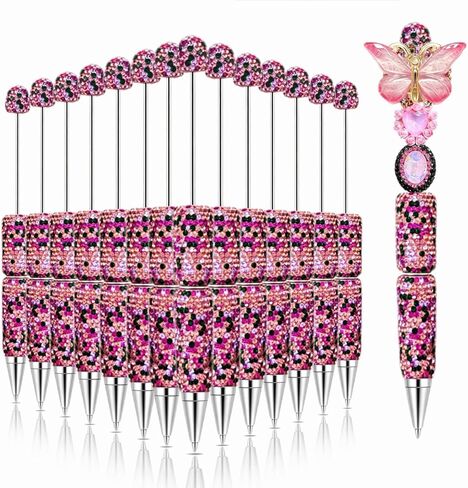 12Pcs Glitter Beadable Pens Full Rhinestone Fancy Pen for Beads Cute Journalling Pens for Women Fun Bling Ballpoint Pens Tween girls Gifts Trendy Stuff in Saudi Arabia
