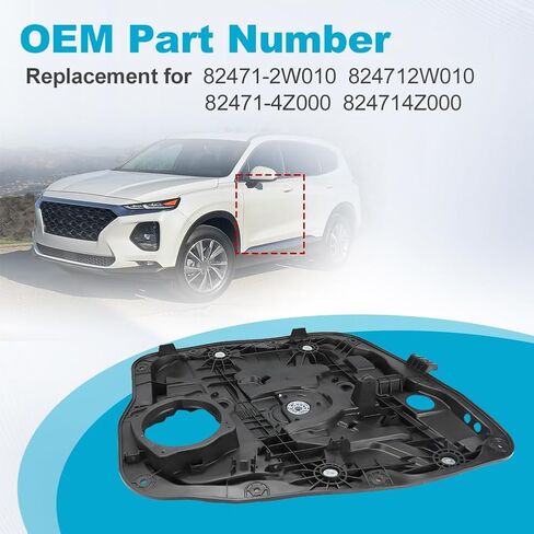 Front Left Driver Door Power Window Regulator with Panel Without Motor Compatible with Hyundai Santa Fe XL Fe Sport 2013 2014 2015 2016 2017 2018 2019 Replacement for 82471-2W010 82471-4Z000 in Saudi Arabia