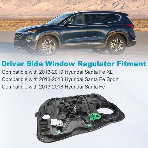 Front Left Driver Door Power Window Regulator with Panel Without Motor Compatible with Hyundai Santa Fe XL Fe Sport 2013 2014 2015 2016 2017 2018 2019 Replacement for 82471-2W010 82471-4Z000 in Saudi Arabia