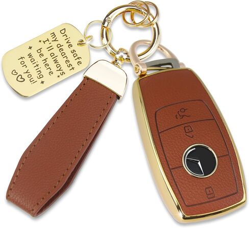 Soft TPU & Leather Key Fob Cover Compatible with Mercedes Benz A C E G S Class,CLA CLS GLA GLC GLE GLS GLK GL GT SLC SL SLK SLS, with Keychain & Metal Blessing Tag (4 Button Black) in Saudi Arabia