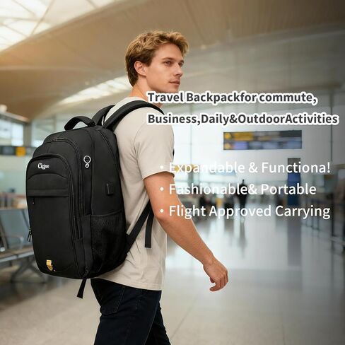 Durable 15.6 Inch Laptop Backpack, Anti-Theft Business Travel Backpack with USB Charging & Multiple Compartments, Water-Resistant Expandable Computer Bag for College and Work - Black in Saudi Arabia