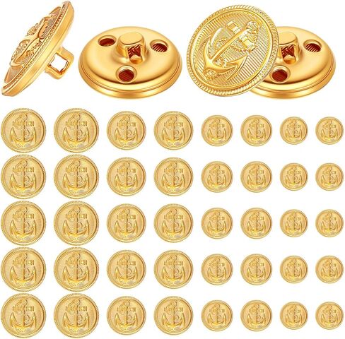 40 Pcs Metal Gold Blazer Buttons Set,15mm 18mm 20mm 23mm Size Gold Anchor Blazer Buttons, Antique Coat Button for Suit Jacket, Uniform, Overcoat, Sewing Craft Button in Kuwait