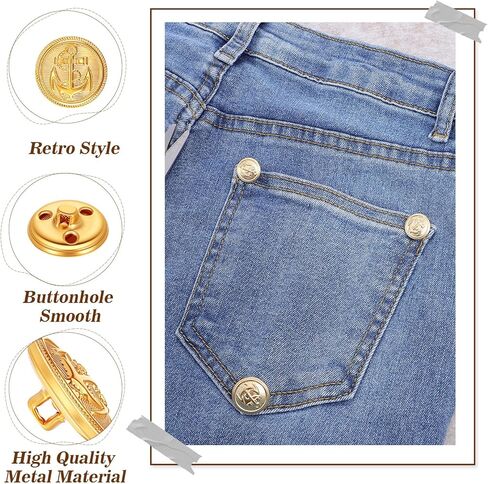 40 Pcs Metal Gold Blazer Buttons Set,15mm 18mm 20mm 23mm Size Gold Anchor Blazer Buttons, Antique Coat Button for Suit Jacket, Uniform, Overcoat, Sewing Craft Button in Kuwait