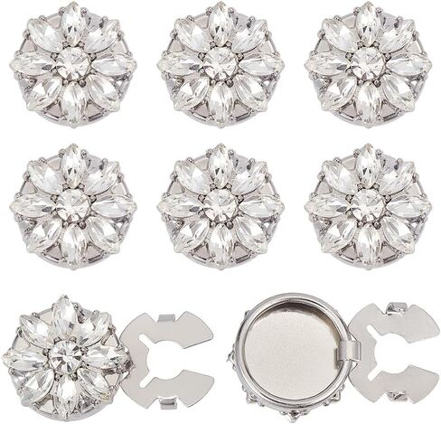 MAYJOYDIY 8 Pcs Sliver Flower Rhinestone Button Covers Crystal Embellishments Detachable Snap On Clear Crystal Jewelry Cufflinks Buttons for Women Men Dress Suit Cuff Tux Shirt Accessories, 0.7" in Kuwait