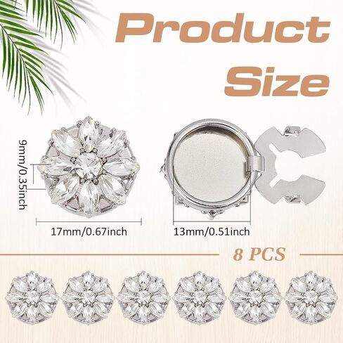 MAYJOYDIY 8 Pcs Sliver Flower Rhinestone Button Covers Crystal Embellishments Detachable Snap On Clear Crystal Jewelry Cufflinks Buttons for Women Men Dress Suit Cuff Tux Shirt Accessories, 0.7" in Kuwait