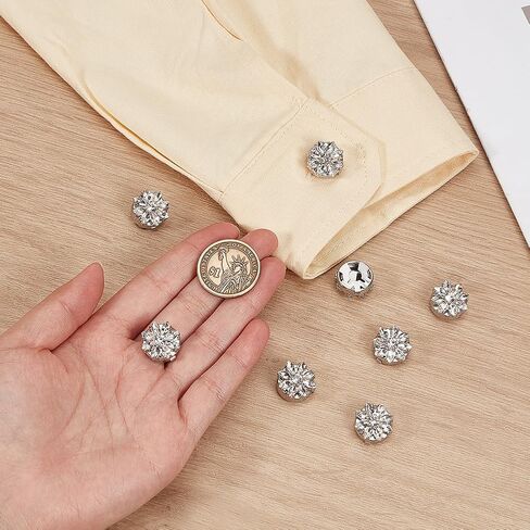 MAYJOYDIY 8 Pcs Sliver Flower Rhinestone Button Covers Crystal Embellishments Detachable Snap On Clear Crystal Jewelry Cufflinks Buttons for Women Men Dress Suit Cuff Tux Shirt Accessories, 0.7" in Kuwait