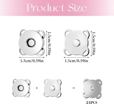 24 Sets Plum Magnetic Snaps Buttons for Sewing 14mm Purse Snap Magnetic Snaps Buttons for Sewing Bags Clothes Craft (Silver) in Kuwait