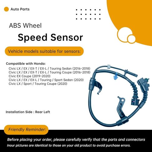 47560TBAA02 Rear Left ABS Wheel Speed Sensor Compatible with Honda Civic 2016 2017 2018 2019 2020 – Replaces ALS3004, 5S15774 in Saudi Arabia