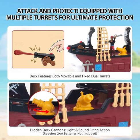 Goldlok Pirate Ship Adventure Playset with Lights and Sounds - Includes 2 Pirate Figures, Treasure Chest & Cannons - Pretend Play Gift for Kids Ages 3+ Boys Girls - Birthday, for Kids in Kuwait