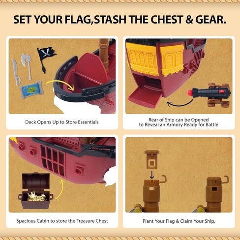 Goldlok Pirate Ship Adventure Playset with Lights and Sounds - Includes 2 Pirate Figures, Treasure Chest & Cannons - Pretend Play Gift for Kids Ages 3+ Boys Girls - Birthday, for Kids in Kuwait