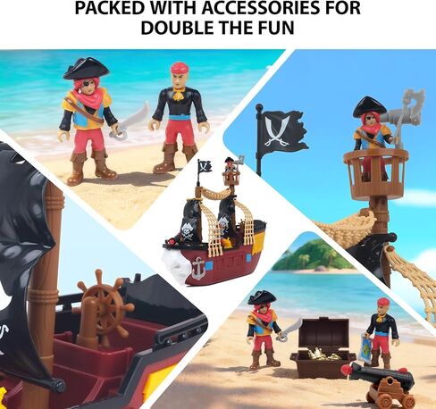 Goldlok Pirate Ship Adventure Playset with Lights and Sounds - Includes 2 Pirate Figures, Treasure Chest & Cannons - Pretend Play Gift for Kids Ages 3+ Boys Girls - Birthday, for Kids in Kuwait