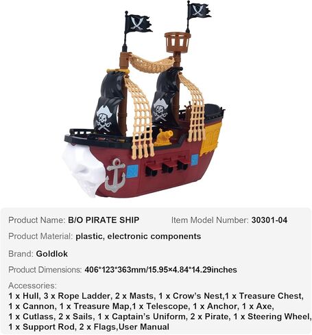 Goldlok Pirate Ship Adventure Playset with Lights and Sounds - Includes 2 Pirate Figures, Treasure Chest & Cannons - Pretend Play Gift for Kids Ages 3+ Boys Girls - Birthday, for Kids in Kuwait