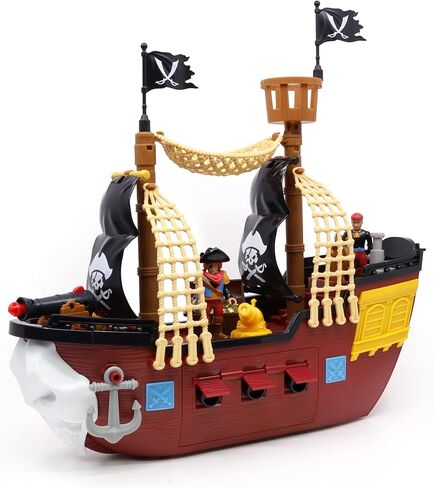 Goldlok Pirate Ship Adventure Playset with Lights and Sounds - Includes 2 Pirate Figures, Treasure Chest & Cannons - Pretend Play Gift for Kids Ages 3+ Boys Girls - Birthday, for Kids in Kuwait