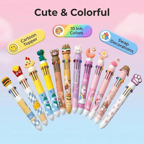 20 Pcs Cute Cartoon 10-Color fidget Pens, Bulk Multicolor Ballpoint Pens, Party Favors for Kids 8-12, Goodie Bag Stuffers, Birthday Party Gifts, Classroom Prizes in Saudi Arabia