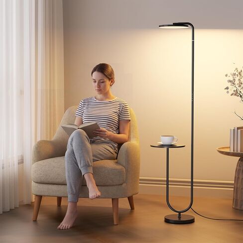SIBRILLE 36W LED Floor Lamp with Table, Super Bright Standing Lamp, Modern Stepless Dimmable Torchiere Tall Lamp with Remote Control, 350°Rotating Head Floor Lamp for Living Room, Bedroom, Office in Kuwait
