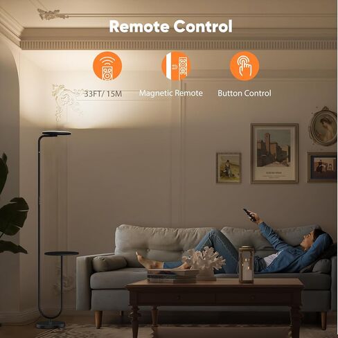 SIBRILLE 36W LED Floor Lamp with Table, Super Bright Standing Lamp, Modern Stepless Dimmable Torchiere Tall Lamp with Remote Control, 350°Rotating Head Floor Lamp for Living Room, Bedroom, Office in Kuwait