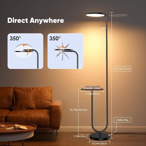 SIBRILLE 36W LED Floor Lamp with Table, Super Bright Standing Lamp, Modern Stepless Dimmable Torchiere Tall Lamp with Remote Control, 350°Rotating Head Floor Lamp for Living Room, Bedroom, Office in Kuwait