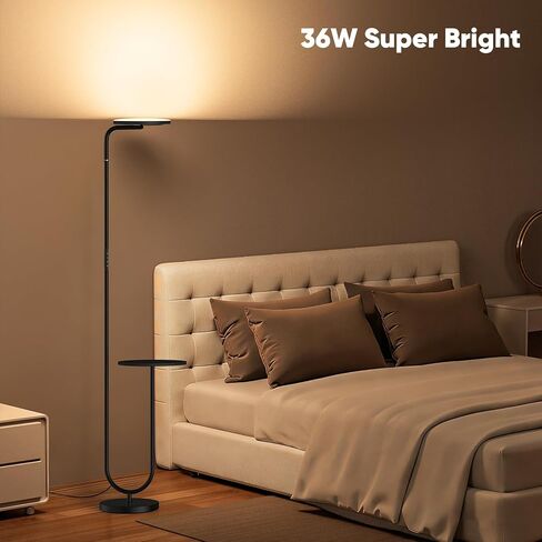 SIBRILLE 36W LED Floor Lamp with Table, Super Bright Standing Lamp, Modern Stepless Dimmable Torchiere Tall Lamp with Remote Control, 350°Rotating Head Floor Lamp for Living Room, Bedroom, Office in Kuwait