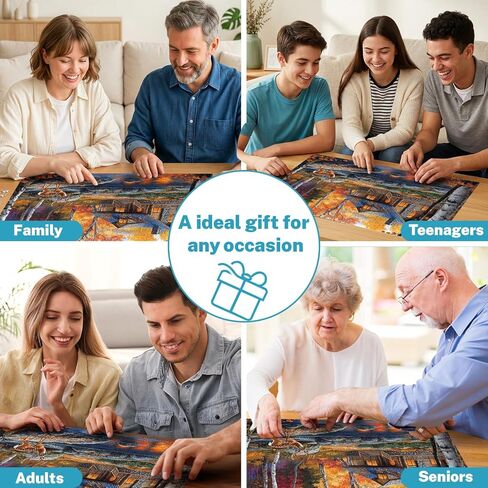 500 Piece Puzzle for Adults, Autumn Fall Landscape Jigsaw Puzzles 500 Pieces, Deer Forest Cabin River Scene, 500 Piece Puzzles for Adults, Cozy Nature Puzzle, Family Game, Home Decor Gift 20.5 x 15 in in Saudi Arabia