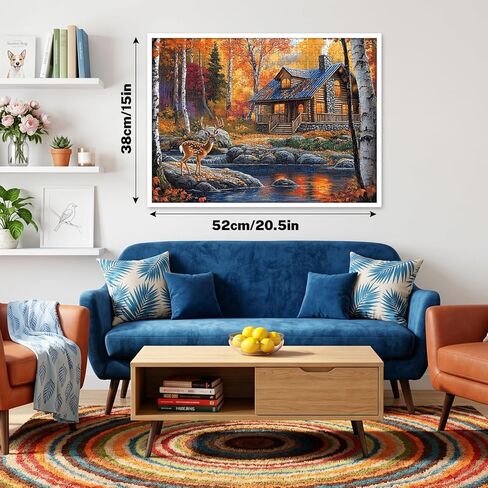 500 Piece Puzzle for Adults, Autumn Fall Landscape Jigsaw Puzzles 500 Pieces, Deer Forest Cabin River Scene, 500 Piece Puzzles for Adults, Cozy Nature Puzzle, Family Game, Home Decor Gift 20.5 x 15 in in Saudi Arabia