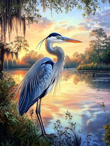 مجموعة غرز متقاطعة 11CT مطبوعة مسبقًا من Blue Heron Bird للمبتدئين والكبار - أنماط تطريز سهلة لديكور المنزل والحرف اليدوية 548 in Kuwait