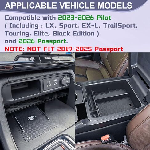 RUNROAD Center Console Organizer Tray Compatible with 2023 2024 2025 2026 Honda Pilot / 2026 Passport Accessories, Armrest Storage Tray For Pilot Passport Middle Console Divider Glove Organizer (2PCS) in Kuwait