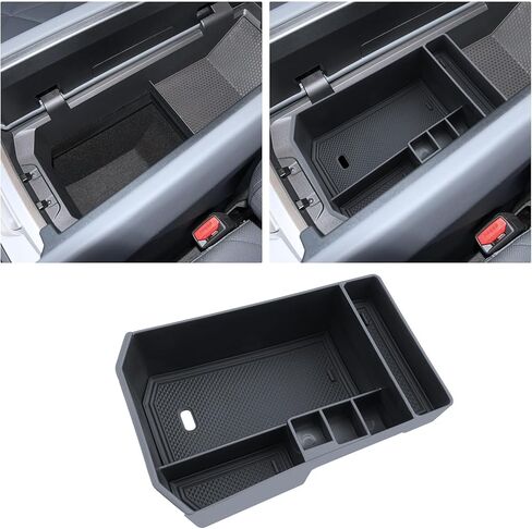 For BMW iX Lower Console Tray - Compatible with 2022-2026 BMW iX Center Console Organizer Tray [2026 Patented Design] with Anti-Slip Thick Liquid Silicone Mat - [Car Food Tray] [2-Compartment] - Black in Saudi Arabia