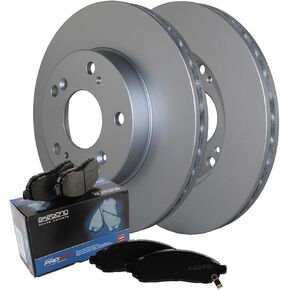 Coated Vented 262mm Disc Rotors and Akebono ProACT Ceramic Slotted Pad Set with Hardware and Acoustic Sensor Front Brake Kit Honda Civic Hybrid-L Hybrid 1.3L L4 Si 2.0L L4 in Saudi Arabia