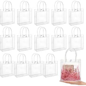 woric 6.3" Clear Gift Bags with Handles, 15PCS Reusable Plastic Party Favor Bags Transparent Goodie Bag Bulk for Weddings Graduation Father's Day Birthdays Gifts, 6.3"x5.9"x2.75" in Saudi Arabia