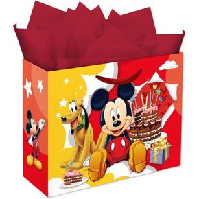 Zaprosze 4Pcs Mickey Birthday Gift Bag with Tissue Paper and Greeting Card Wrapping Paper Bags Large Themed Birthday Party Favor Bags for Girls Bday Baby Shower Mickey Party Supplies Decoration in Saudi Arabia