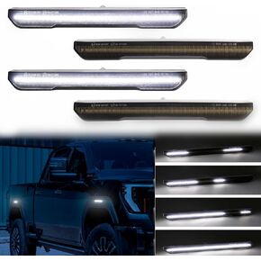 مصابيح LED جانبية بيضاء متتابعة ديناميكية لشاحنة بيك اب جي إم سي سييرا 2500HD 3500HD 2020 2021 2022 2023 2024، مصباح عاكس لإشارة الانعطاف الأمامي in Kuwait
