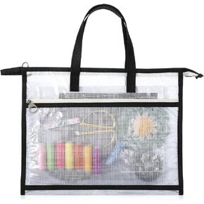 Sew Project Bag, Jumbo Needlepoint Project Bag for Sewing Quilting Craft Bags Organizer with Handles Zipper Pockets Sewing Crafts Organizer Transparent Mesh Zipper Pouch for Knitting Stitching Craft in Kuwait