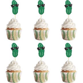 24 Pcs Pickle Party Cupcake Toppers Fun Pickle Birthday Decorations Kind Of A Big Dill Cucumber Pickle Decorations Glitter Green Black in Saudi Arabia