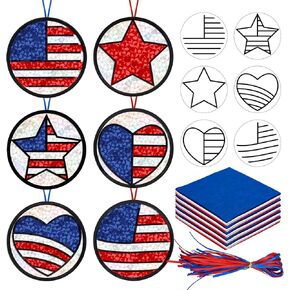 AnyDesign 36 Sets Patriotic 4th of July Suncatcher Paper Crafts Kit American Flag DIY Tissue Paper Hanging Ornament for Memorial Day 250th Anniversary Stained Glass Window Independence Day Classroom in Kuwait