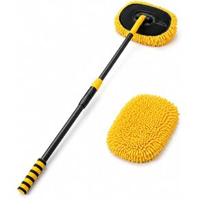 Car Wash Brush Mop with Long Telescopic Handle, Chenille Microfiber Car Wash Brush with Replaceable Wash Head, 2-in-1 Soft Exterior Cleaning Mop and Duster for Cars, SUVs, Trucks, RVs, Boats in Saudi Arabia