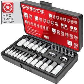 CARBYNE 28-Piece Tamper-Proof Hex (Allen) Bit Socket Set, SAE and Metric, 5/64 in. to 9/16 in. and 2mm to 14mm, S2 Steel, CrV Sockets, 1/4 3/8 1/2 in. Drive, Durable Case in Saudi Arabia