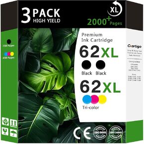 62XL High Yield Ink Cartridges Combo Pack (2 Black/1 Tri-Color 3-Pack) Compatible for HP 62XL 62 Replacement for HP Envy 5540 5640 5660 7644 OfficeJet 5740 5741 8040 200 250 Series Printers in Saudi Arabia